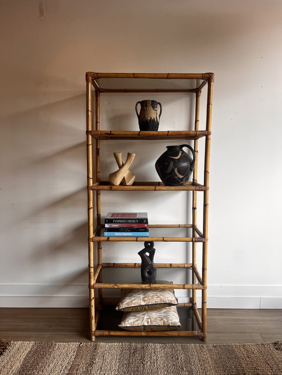 Image 1 of Bücherregal aus Rattan und Bambus, italienisches Design Dal Vera