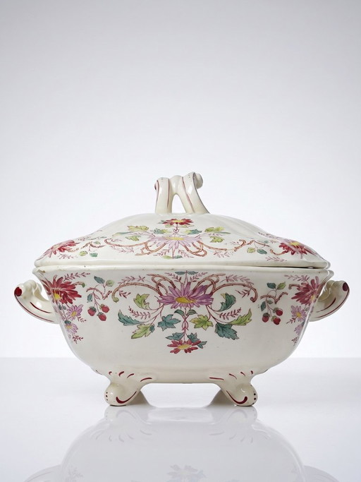 Antike Longchamp Suppen-/Gemüseschüssel aus Steingut mit Gänseblümchenmuster – servies, Ceramic, Vintage