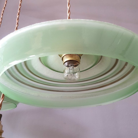 Set of 3 Antique Pendant Lights of Opaline Glass in Green, with Crushed Glass and Gold Decoration (photo 6 of 20)