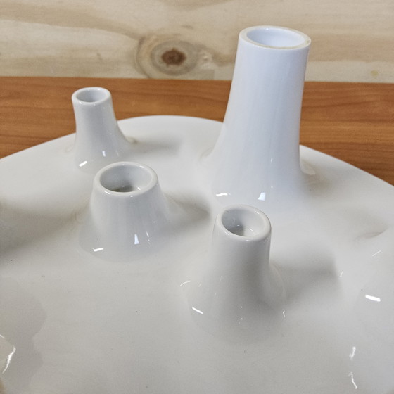 Image 1 of Bougeoir et coupe à fruits en céramique blanche, design Willem Noyons (design néerlandais)