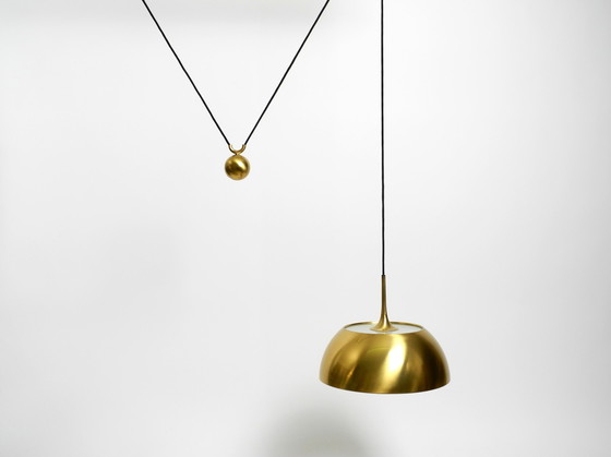 Image 1 of Magnifique Rare Original 1970 Florian Schulz Brass Suspension Light with Pulley System