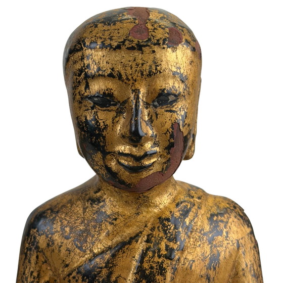 Discípulo de Templo Birmano Antiguo - Dinastía Konbaung del Siglo XIX - Madera de Teca Tallada a Mano (photo 11 of 11)