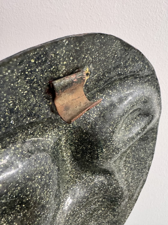 Image 1 of 1960s repoussé and enameled brass face sculpture