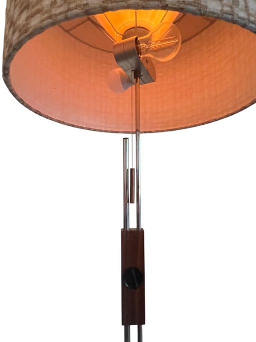 Temde Vintage 60er Jahre Stehleuchte/Bodenlampe-höhenverstellbar mit Deckenfluter aus Teakholz und verchromten Metall
