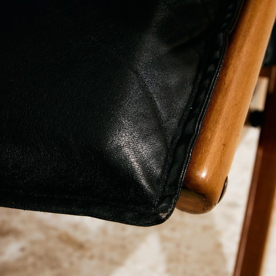 Image 1 of MK11199 Poltrona in faggio con rivestimento in pelle