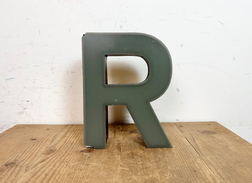 Vintage Grey Illuminated Letter R , 1970s