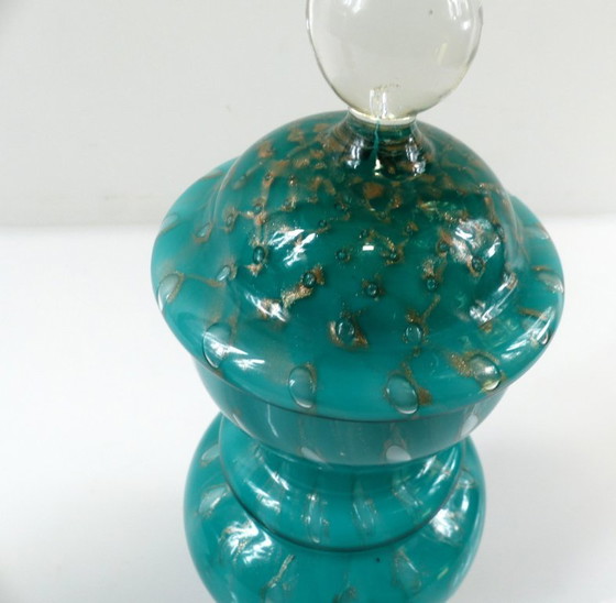 Pair of Covered Turquoise and Aventurine Glass Jars, Murano – 20th Century – Decorative Objects (photo 3 of 13)