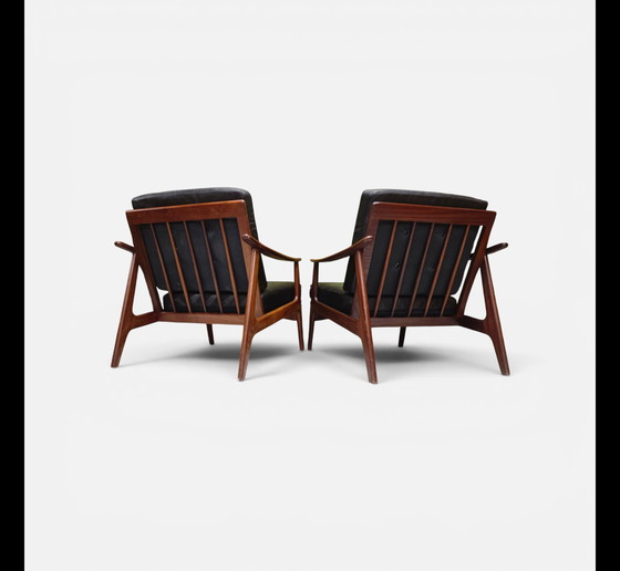 Image 1 of Een paar Scandinavische teakhouten fauteuils, jaren 70.