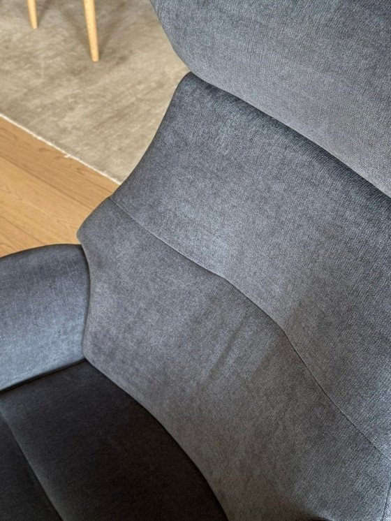 Image 1 of Draaibare design relaxfauteuil met voetensteun (blauwgrijs fluweel)