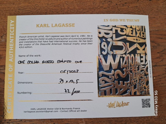 Image 1 of Karl LAGASSE - Un dólar Rosso Bianco - Escultura del artista