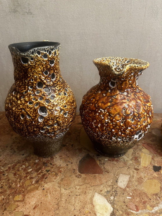 Image 1 of 4 60s Decorative Pitchers / Jugs - Honey Glazed Ceramic