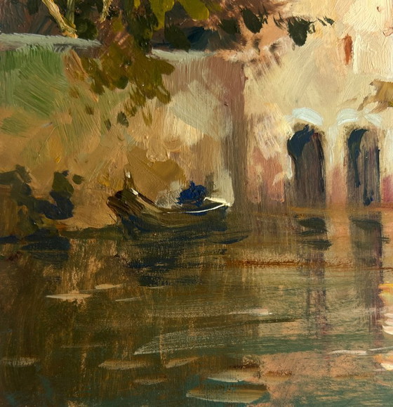 Image 1 of Original Oil Painting Evening City Landscape Romantic evening in Venice
