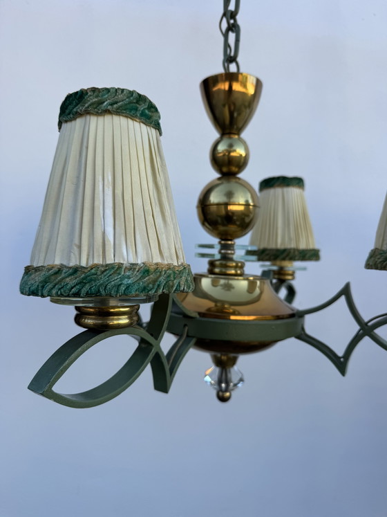 Lampadario Art Déco in ottone e vetro – Brass, Metal (photo 14 of 15)