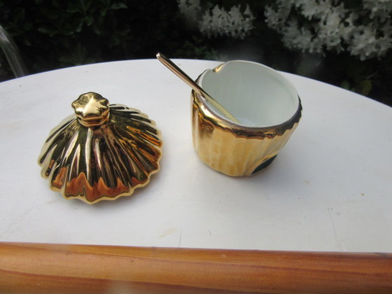 Image 1 of Limoges R. Montigny Porseleinen Kruidenset 4-delig Zout Peper Mosterd Spiegel Honing Bijen