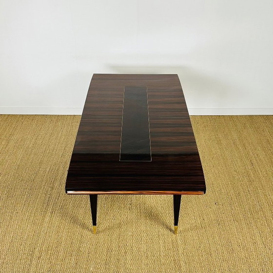 Image 1 of Uitschuifbare eettafel in Art Deco-stijl, gemaakt van Macassar-ebbenhout, 1940.
