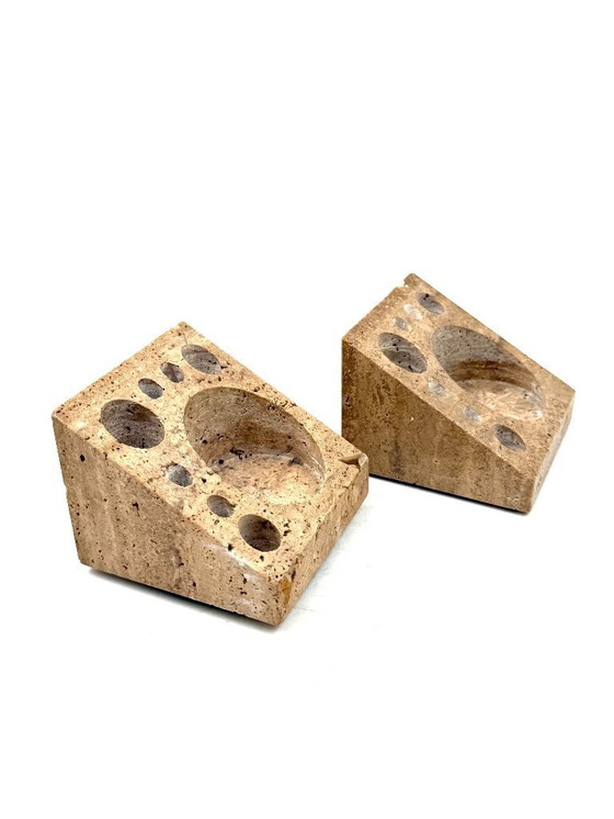 Image 1 of Enzo Mari, Set di 2 organizer da scrivania in travertino, Danese Italia 1970