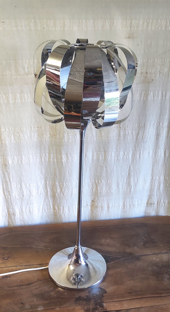 Image 1 of XL Chrome Metal Table Lamp by Seylumiere - 1970s/80s