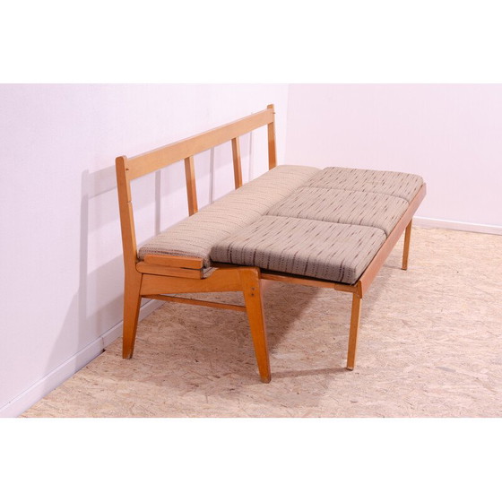 Image 1 of Banc pliant vintage en bois de hêtre et tissu, Tchécoslovaquie 1960