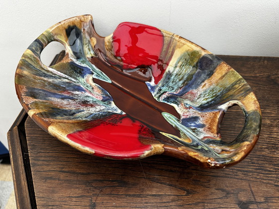 Image 1 of Beautiful vintage glazed ceramic bowl/centerpiece attributed to Vallauris