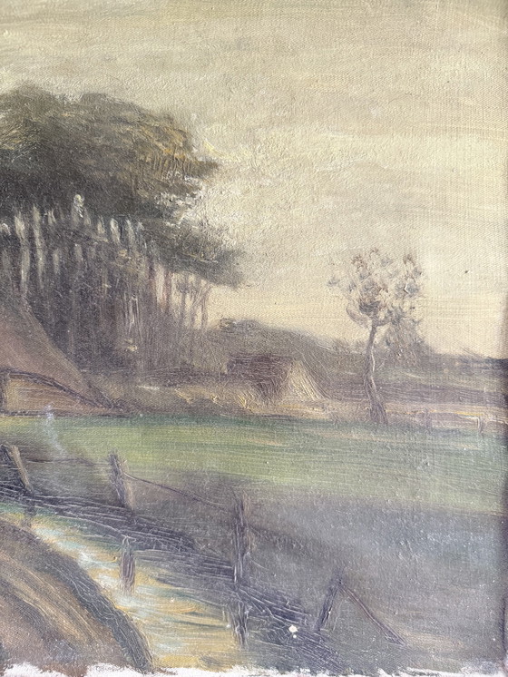 Image 1 of Painting on canvas of an old farm landscape in Northern Europe 