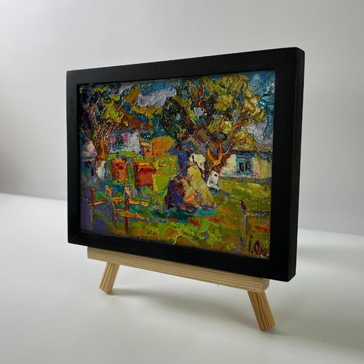 Original-Ölgemälde: Ländliche Landschaft, Sommertag im Dorf – schilderijen tekeningen, Canvas (photo 2 of 8)