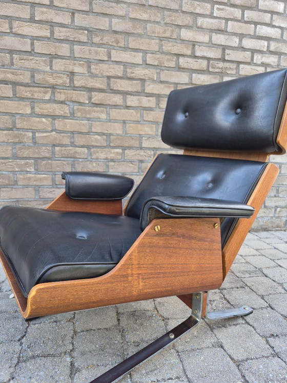 Image 1 of Fauteuil design / chaise longue des années 1960, contreplaqué chromé