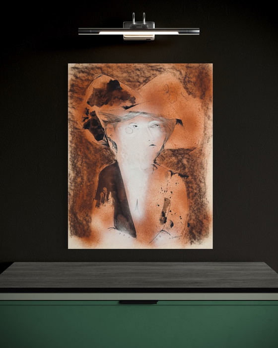 Image 1 of Robert Detheux, raro dipinto surrealista del 1966