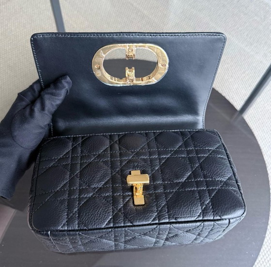 Image 1 of DIOR CARO SMALL - CANNAGE GRAINED CALFSKIN BLACK GOLD HARDWARE