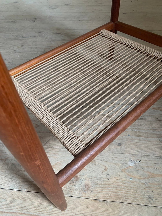 Vintage salontafel met tijdschriftenrek van teakhout en touw (photo 7 of 9)