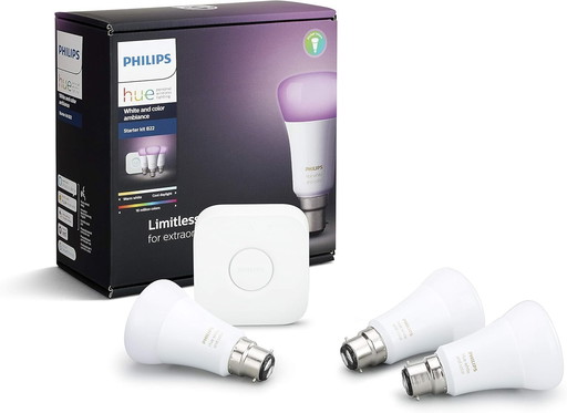 Philips Hue - Ambiance Starter Kit 3X B22 ampoules LED (fonctionne avec Alexa), fibres synthétiques, 9.5 W, 806 lumens ,blanc et