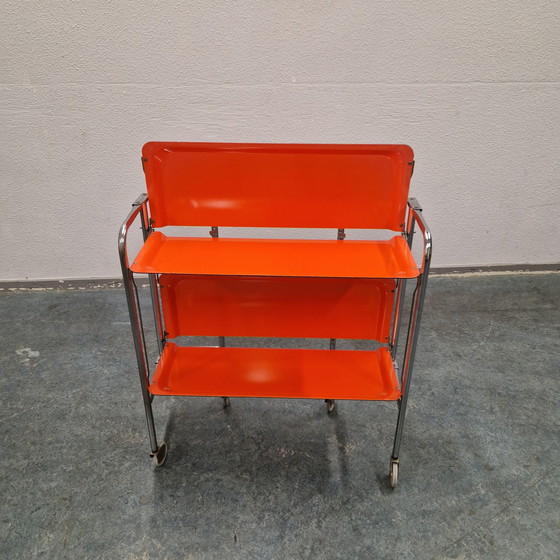 Image 1 of Carrello bar vintage, tavolino arancione anni '60/'70, tavolo di servizio