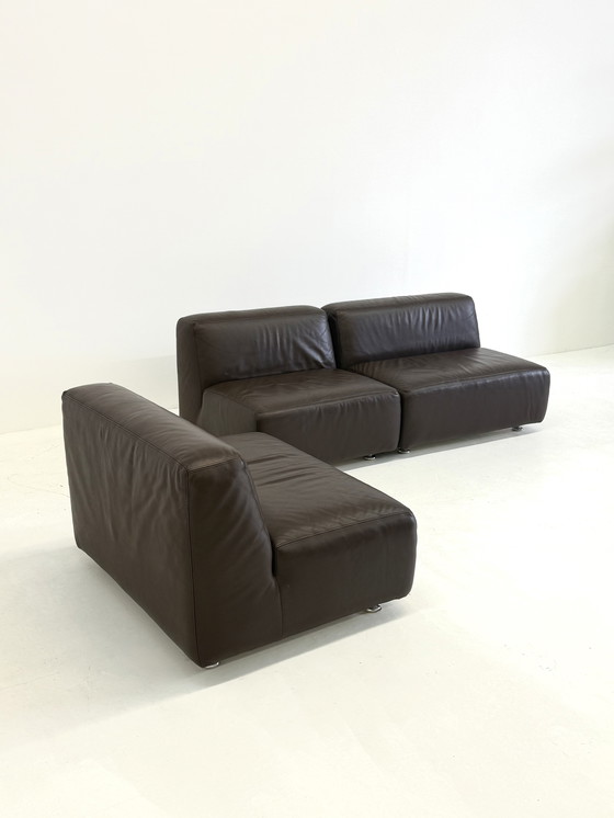 Image 1 of Set van 3 vintage space age modulaire leren sofa / fauteuils in donkerbruin