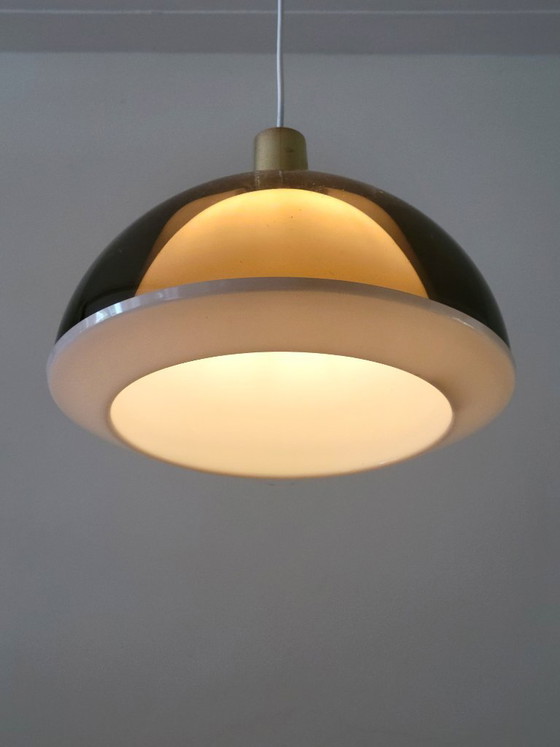Yki Nummi Kuplat hanglamp voor Orno, Finland 1960 – stockmann orno, Hanglampen, Plastic, Brass (photo 2 of 7)