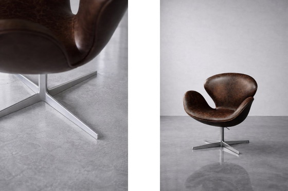 Image 1 of Poltrona Swan in pelle marrone danese vintage di metà secolo, realizzata da Arne Jacobsen per Fritz Hansen, 1958