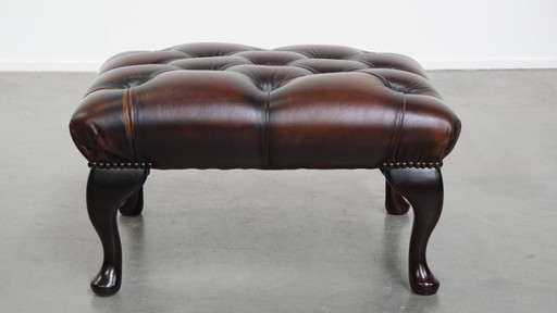 Hocker chesterfield marron foncé en cuir de vachette