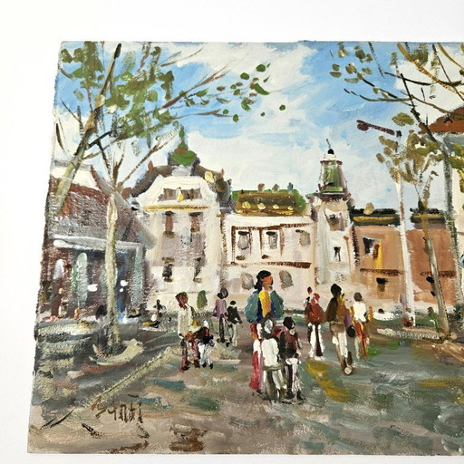 Jozsef BANFI (1936-) Oil Painting on Cardboard | Terez Boulevard, Budapest, Hungary | Signed by Bánfi | Famous Hungarian Painter