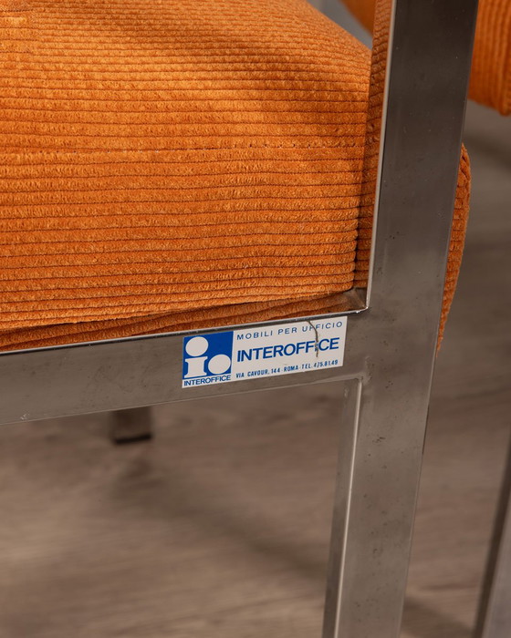 Image 1 of Ensemble de 2 chaises italiennes vintage en velours orange, années 1980