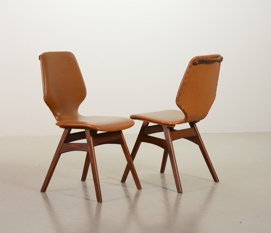 Image 1 of Set di 2 sedie da pranzo in stile Webe vintage di design olandese color caramello, anni '60