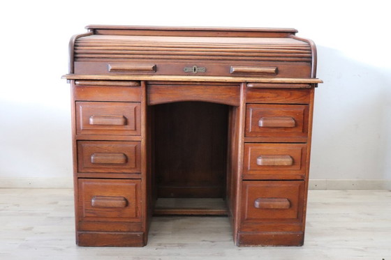 Image 1 of Escritorio con tapa enrollable en madera de roble, Italia, principios del siglo XX