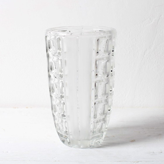 Image 1 of Vintage Clear Pressed Glass Vase / Bohemia Glass / 1950s