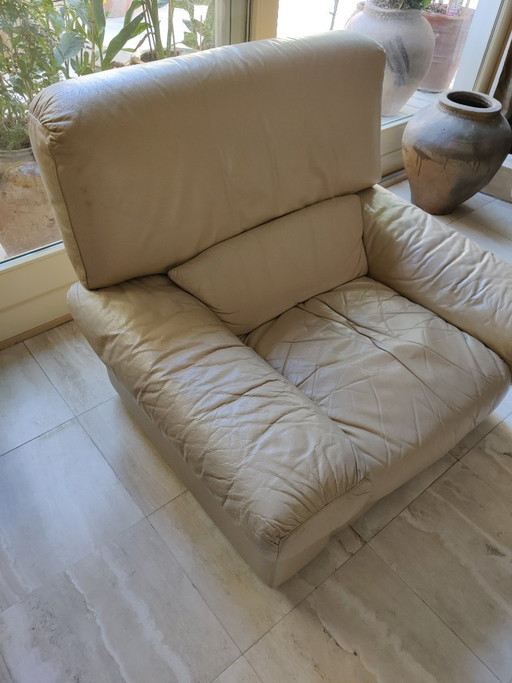 Leather Armchair with Recliner Mechanism, Light Beige/Cream – fauteuils