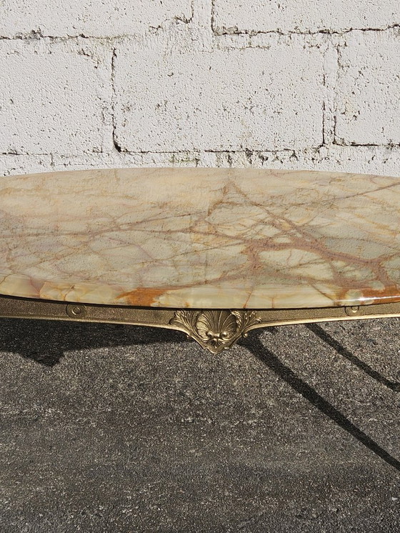 Image 1 of French Vintage oval Onyx Marble and Brass Coffee Table-Marble Cocktail Table-Lounge Table-Style Louis XV-60s