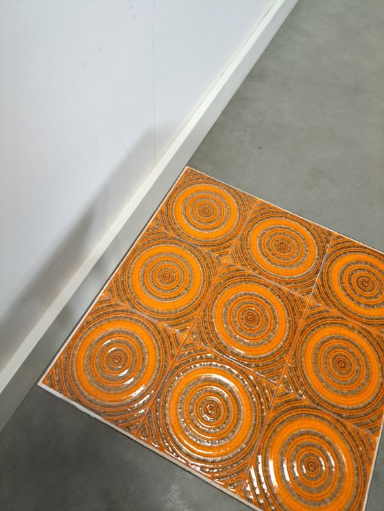 Image 1 of Mesa auxiliar de cerámica naranja, mesa para plantas, nº 33