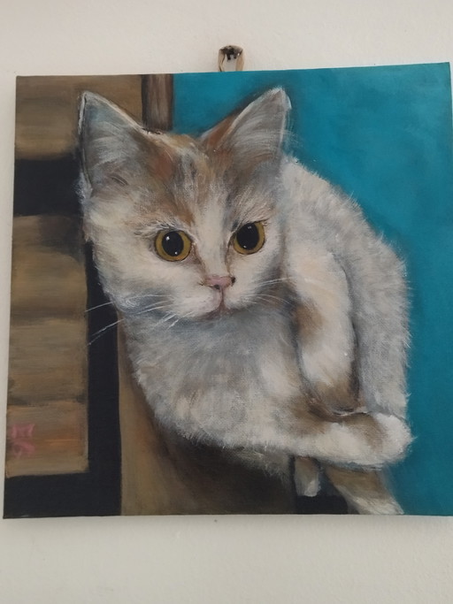 Oil painting "The Lying Cat" on canvas board – schilderijen tekeningen, Cotton (photo 2 of 9)