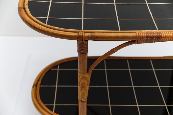 Image 1 of Serveerwagen van bamboe en rotan, Italië, jaren 50