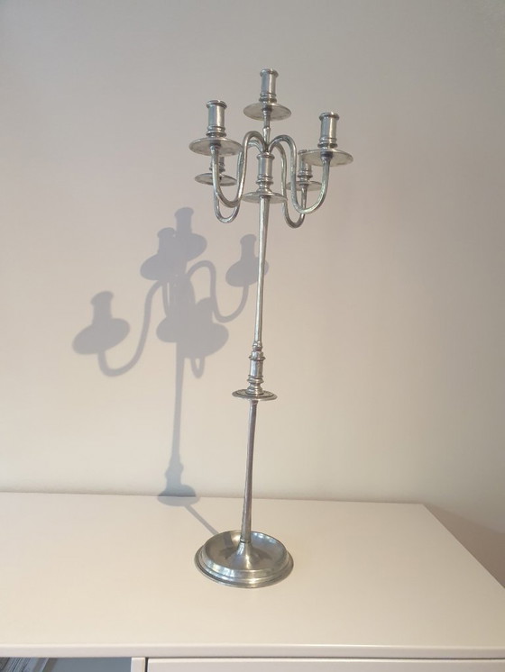 Image 1 of 2 stuks 5-armige zilvertinnen kandelaars