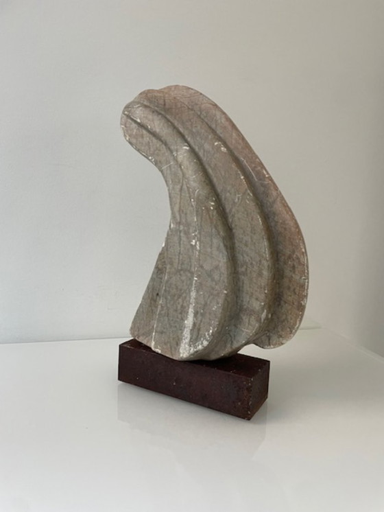 Image 1 of Scultura brutalista in pietra su acciaio Corten