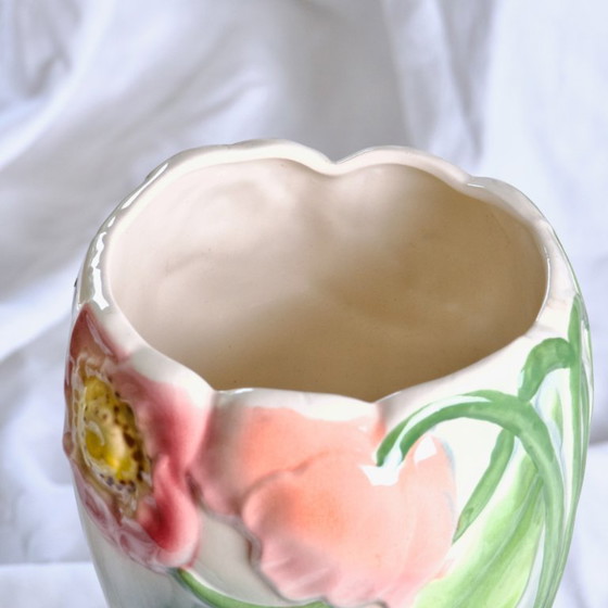 Image 1 of Large Antique Vase signed St Clément in Barbotine "Anemones"