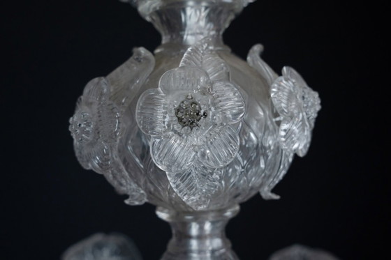 Image 1 of Vintage kroonluchter van helder Murano-glas uit de jaren 1940, een klassiek Italiaans kunstglas.