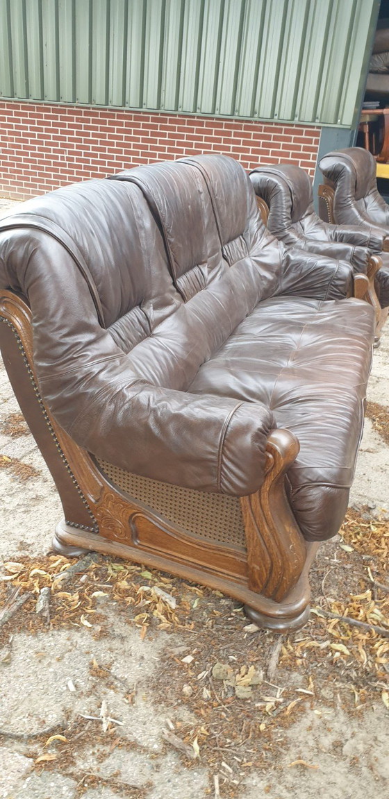 Image 1 of 3+1+1 oak with leather seat cushions